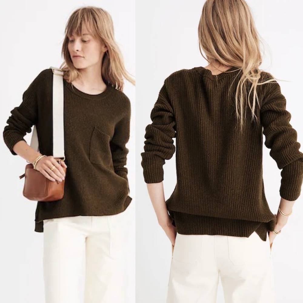 Madewell Thompson Pocket Pullover Sweater Heather Elm Green Size M - Picture 3 of 16